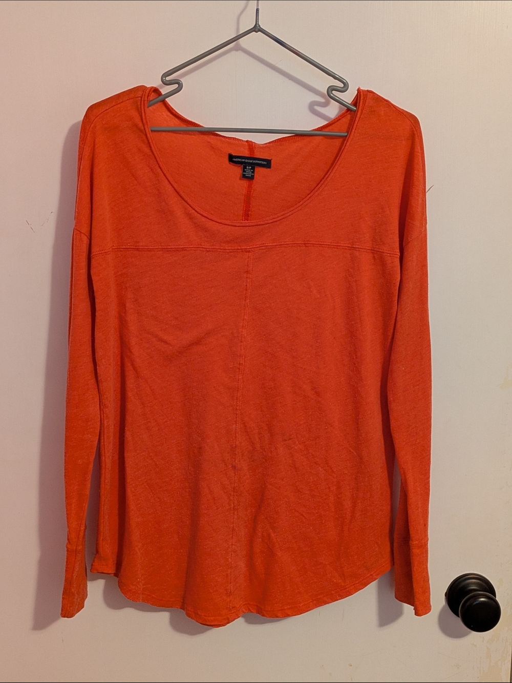 American Eagle Outfitters Long-Sleeve Scoop Neck Top - Orange